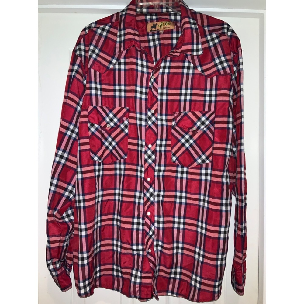Alex Camisas size 48 VTG Cowboy western overprint pearl snap LS‎ button shirt